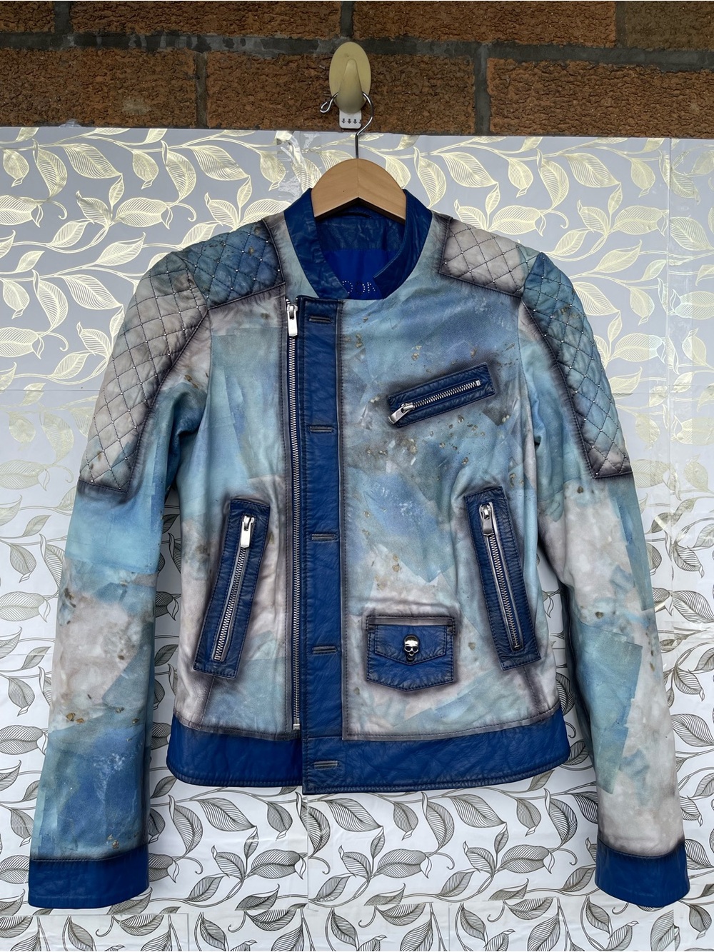 Don Vanquisher x Andrea Nicolotti Blue Gradient Studded Biker Jacket M
